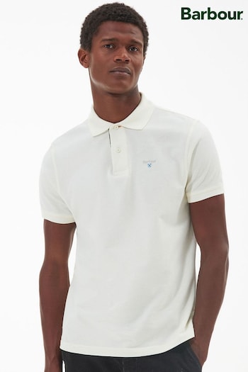 Barbour® Ecru White 100% Cotton Classic Pique Polo Shirt (446174) | £50