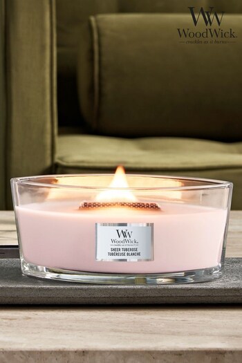 Woodwick Pink Ellipse Scented Candle with Crackle Wick Sheer Tuberose (446210) | £35