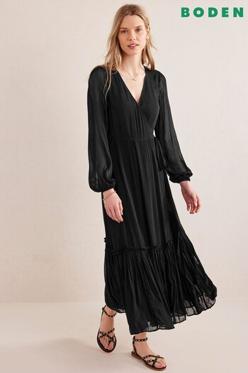 Boden Black Wrap Maxi Print Dress (446265) | £160