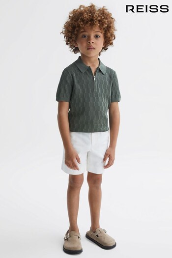 Reiss Green Ubud Senior Half-Zip Textured Polo T-Shirt (446481) | £42