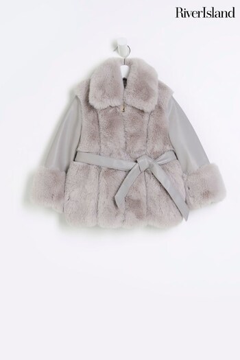 River Island Grey Girls Fur Wrap Coat (446721) | £45
