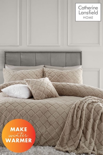 Catherine Lansfield Natural Soft Diamond Cosy and Warm Fleece Duvet Cover Set (446791) | £30 - £65