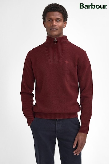 Barbour® Burgundy Red Lambswool Quarter Zip Jumper (446899) | £100