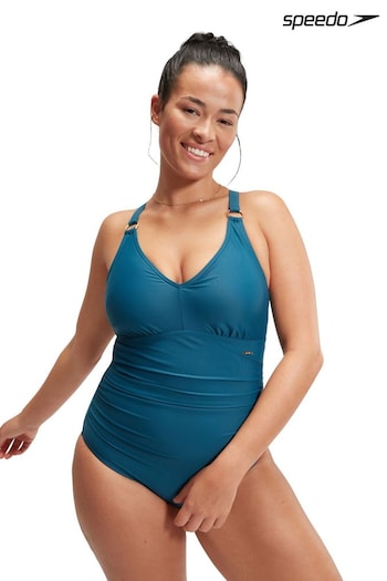 Speedo Womens Blue Shaping V-Neck 1 Piece Swimsuit (447275) | £55
