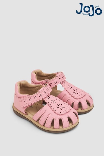 JoJo Maman Bébé Pink Pretty Leather Closed Toe Sandals (447419) | £26