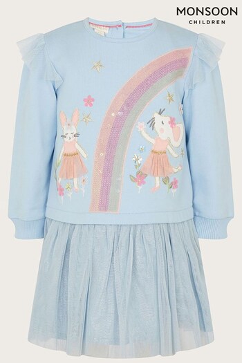 Monsoon Blue Baby Mice Rainbow Sweater Dress (448027) | £28 - £32