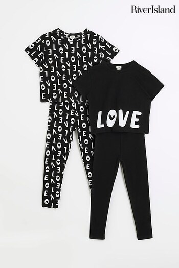 River Island Black Love Tech T-Shirt and Leggings Sets 2 Pack (448145) | £26 - £35