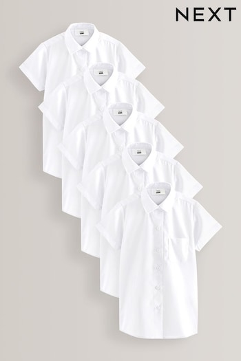 White Slim Fit 5 Pack Short Sleeve School Shirts excellent (3-18yrs) (448452) | £21 - £30