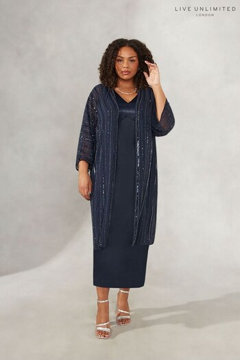 Live Unlimited Curve Navy Blue Beaded Kimono Cover-Up (448709) | £129