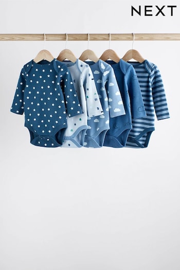 Blue Baby Long Sleeve Bodysuits 5 Pack (448787) | £18 - £20