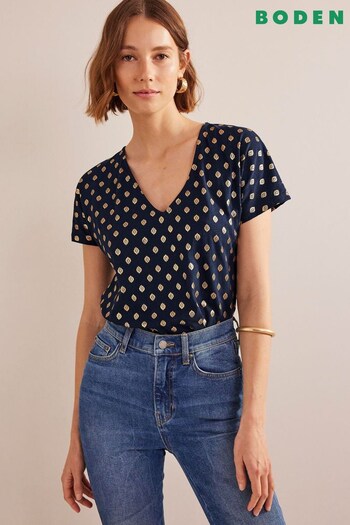 Boden Blue V-Front And Back Jersey Top (448936) | £45