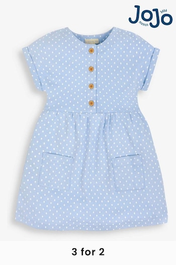 JoJo Maman Bébé Blue Spot Button Jersey Dress (449141) | £17