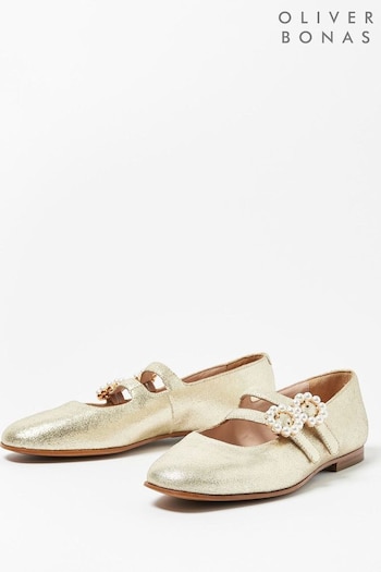 Oliver Bonas Gold Pearl Buckle Mary Jane Shoes (449256) | £69.50