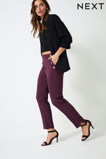 Berry Red Tailored Button Detail Taper Trousers (449322) | £40