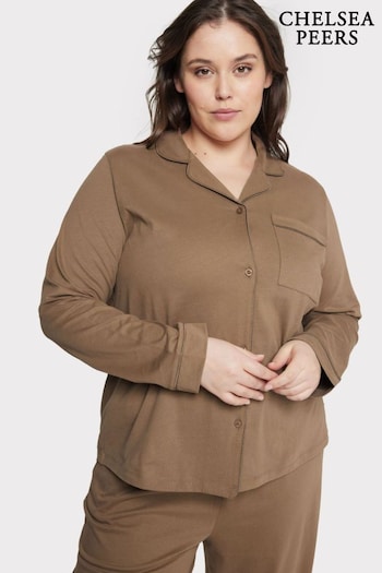 Chelsea Peers Brown Curve Organic Cotton Button Up Pyjama Set (449451) | £55