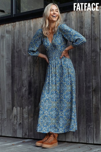 FatFace Blue Rene Aztec Texture Midi Dress (449461) | £72