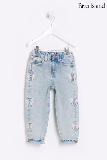 River Island Blue Girls Denim Bow Mom Jeans (449602) | £23