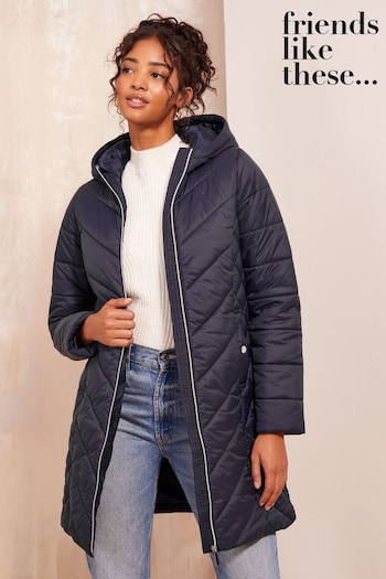 Friends Like These Navy Blue Mid Length Quilted Jacket (449765) | £62