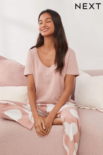 Pale Pink Heart Cotton Short Sleeve Pyjamas (449957) | £17