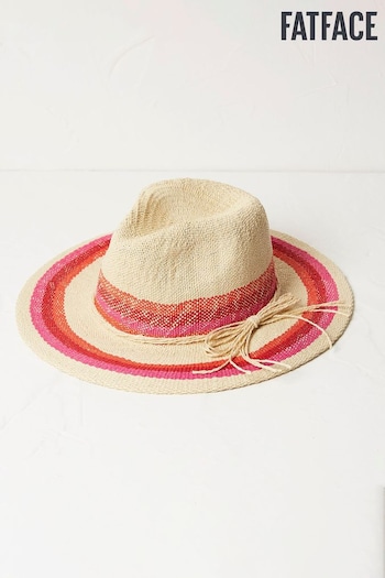 FatFace Natural Stripe Straw Fedora Hat (450001) | £25