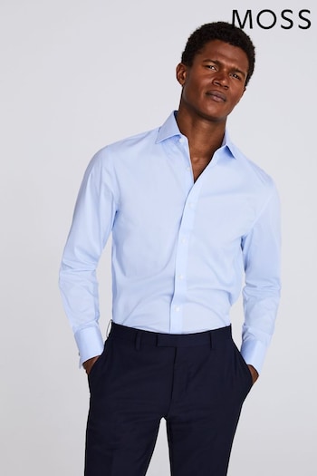 MOSS Tailored Fit Sky Blue Double Cuff Stretch Shirt (450286) | £35