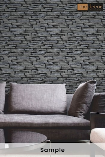 Fine Décor Silver Distinctive Slate Sidewall Wallpaper (450296) | £17