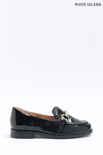 River Island Black Girls Patent Pearl Loafers (450301) | £25