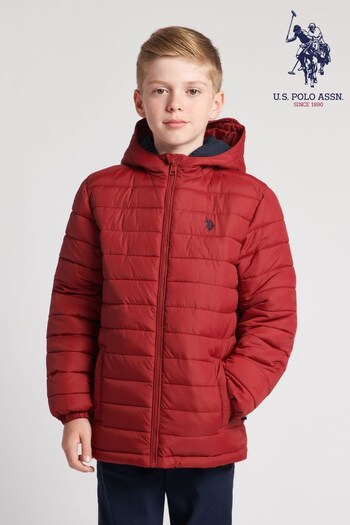 U.S. Polo Assn. Boys Red Hooded Quilted Jacket (450424) | £60 - £78
