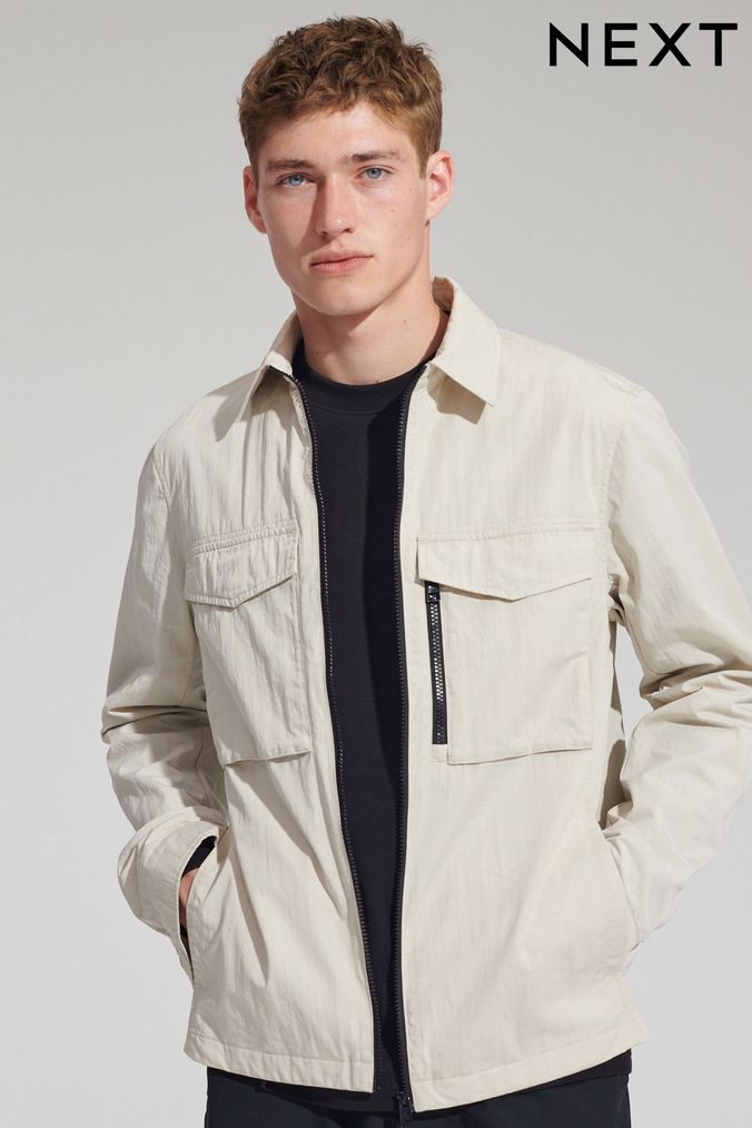 Stone Neutral Collar Utility Shacket (450467) | £60