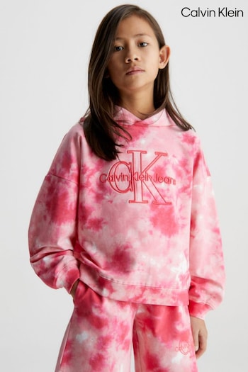 Calvin Klein Girls Pink Tie Dye Monogram Hoodie (450636) | £80
