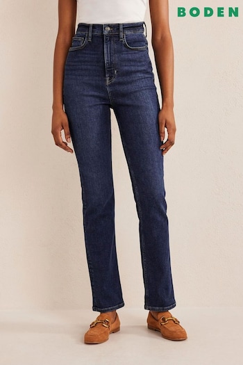 Boden Navy Blue High Rise True Straight linen Jeans (450737) | £85