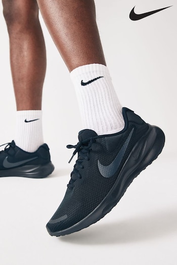 Nike Uptempo Black Regular Fit Revolution 7 Extra Wide Road Running Trainers (450805) | £60