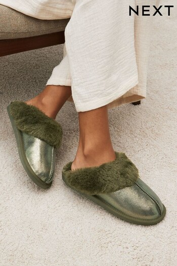 Green Sparkle Suede Mule Slippers (451105) | £23