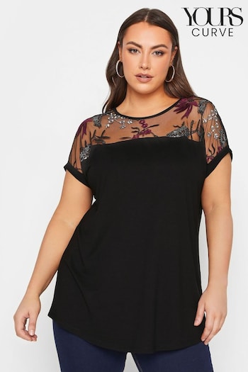 Yours Curve Black Yoke Detail Embellished Top (451142) | £25