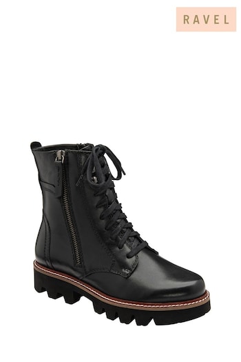 Ravel Black Leather Cleated Sole Lace Up Ankle Boots (451258) | £95