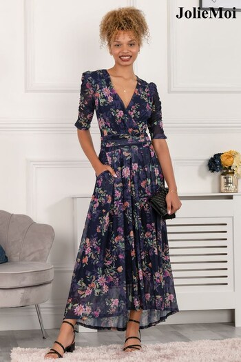 Jolie Moi Blue Ressie Dip Hem Maxi fit Dress (451321) | £89