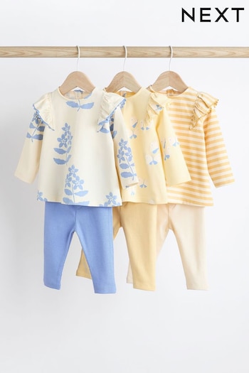 Blue/Yellow Floral/Stripe 6 Piece Baby T-Shirts and Leggings Set (451322) | £28 - £30