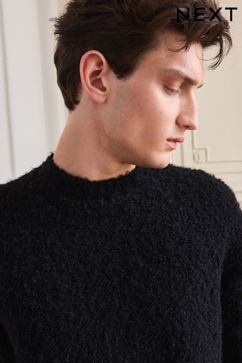 Black Bouclé Texture Crew Jumper With Wool (451553) | £38