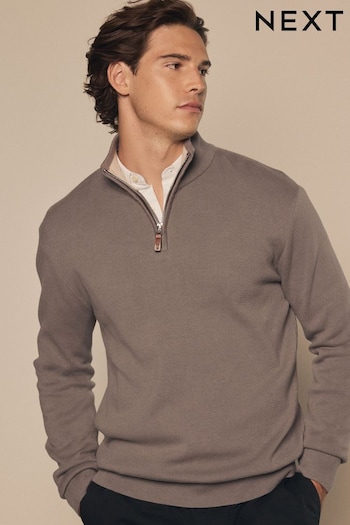 Mushroom Plain 100% Cotton Premium Zip Neck Jumper (451590) | £39