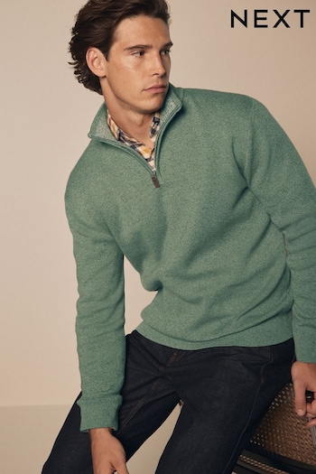 Sage Green Plain Regular Fit 100% Cotton Premium Zip Neck Jumper (451657) | £39