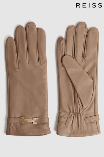 Reiss Camel Harriet Leather Hardware Gloves (451715) | £78