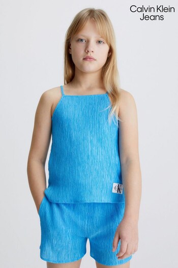 Calvin Klein Jeans Girls Blue Crinkle Strap Top (451835) | £60