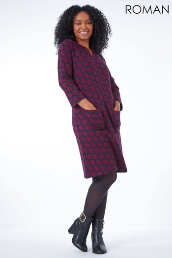 Roman Purple Petite Notch Neck Jacquard Dress (451998) | £42