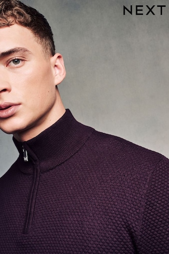 Dark Purple Texture Texture Regular Fit 100% Cotton Premium Zip Neck Jumper (452050) | £39