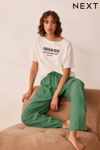 Green Paris Linen Blend Short Sleeve Pyjamas (452139) | £34