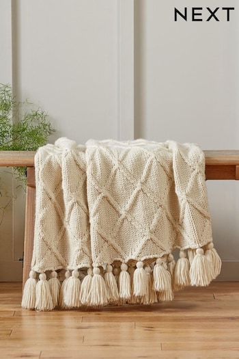 Light Natural Chunky Cable Knit Throw (452193) | £60 - £100