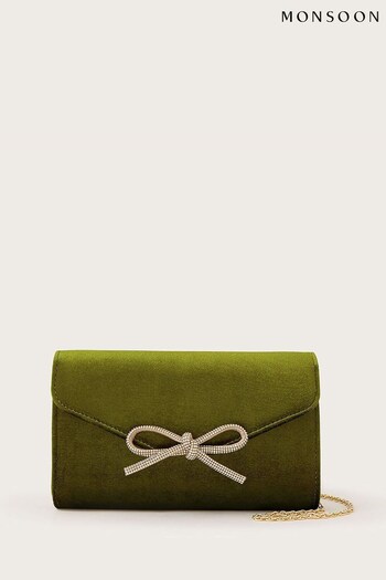 Monsoon Green Velvet Bow Bag (452242) | £40
