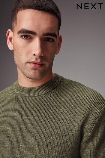 Khaki Green Textured Crew Knit Jumper (452327) | £32