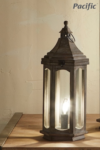 Pacific Grey Adaline Wood Lantern Table Lamp (452455) | £70