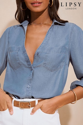 Lipsy Blue Open Collar TENCEL™ Button Through Shirt (452583) | £40